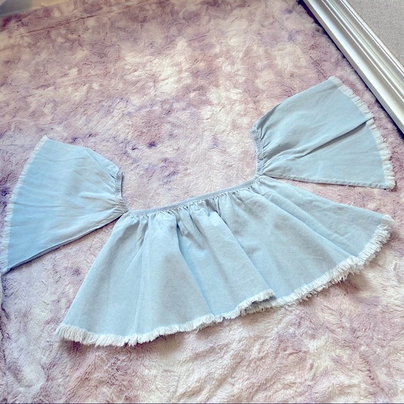 Fashion Nova Light Denim Off Shoulder Top - Picture 3 of 6